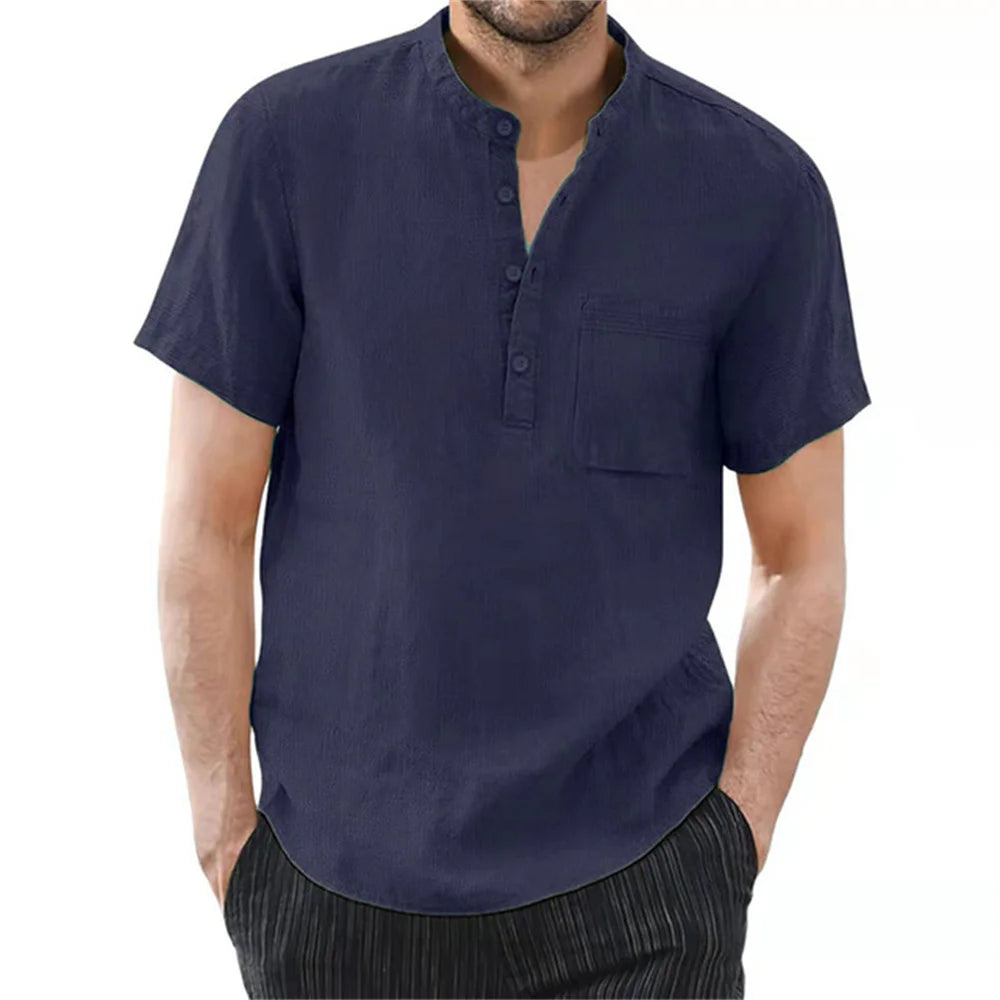 Men Linen Casual Short Sleeve T Shirt