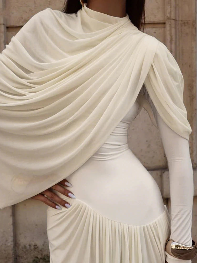 Elegant Ruched Shawl Dress