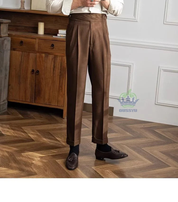 Men’s White High-Waist Straight Suit Pants