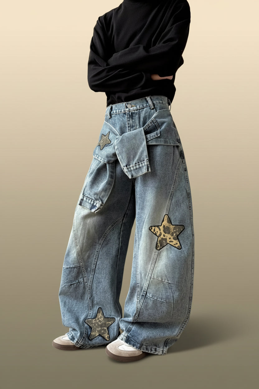 Men's Patchwork Wide Leg Jeans