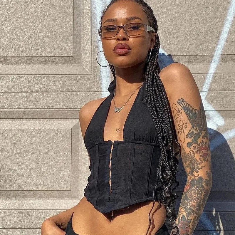 V-Neck Backless Crop Top