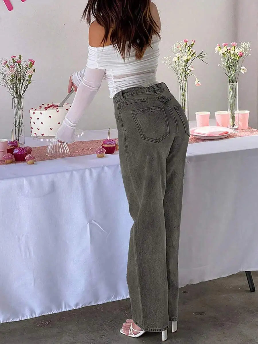Women Y2K Ripped Straight Leg Jeans