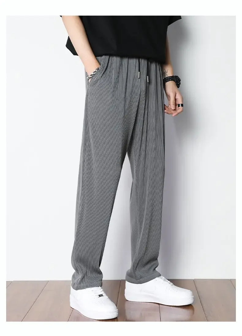Men’s Summer White Ice Silk Wide-Leg Casual Pants