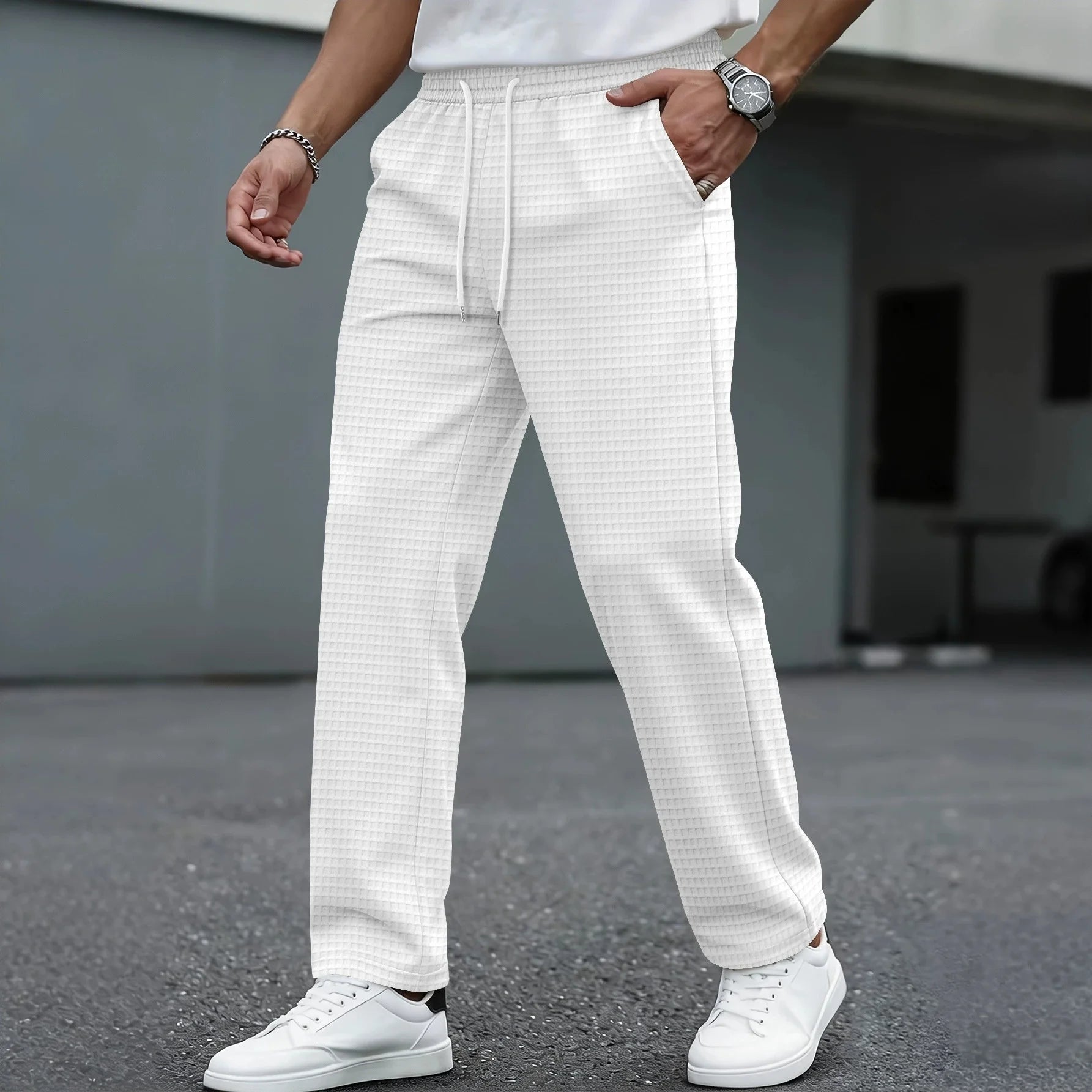 Men’s Wide Checkered Drawstring Casual Pants