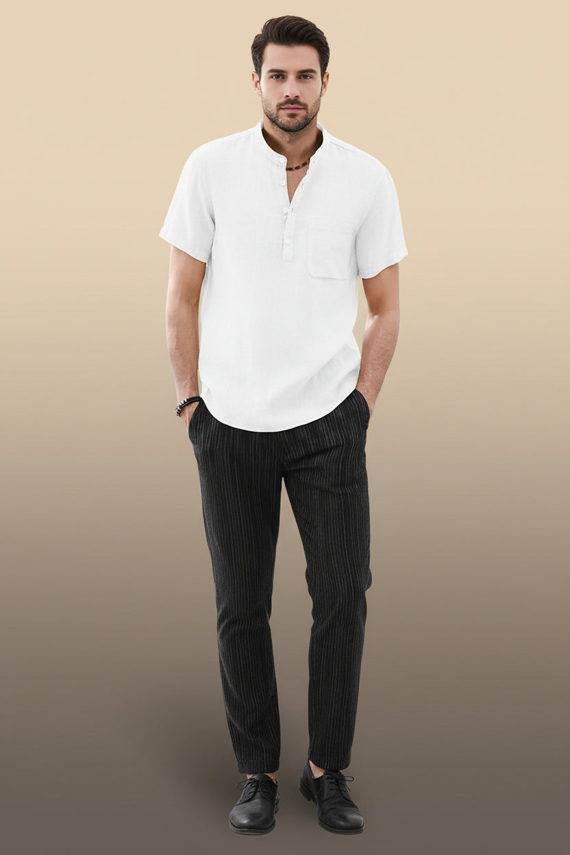 Men Linen Casual Short Sleeve T Shirt