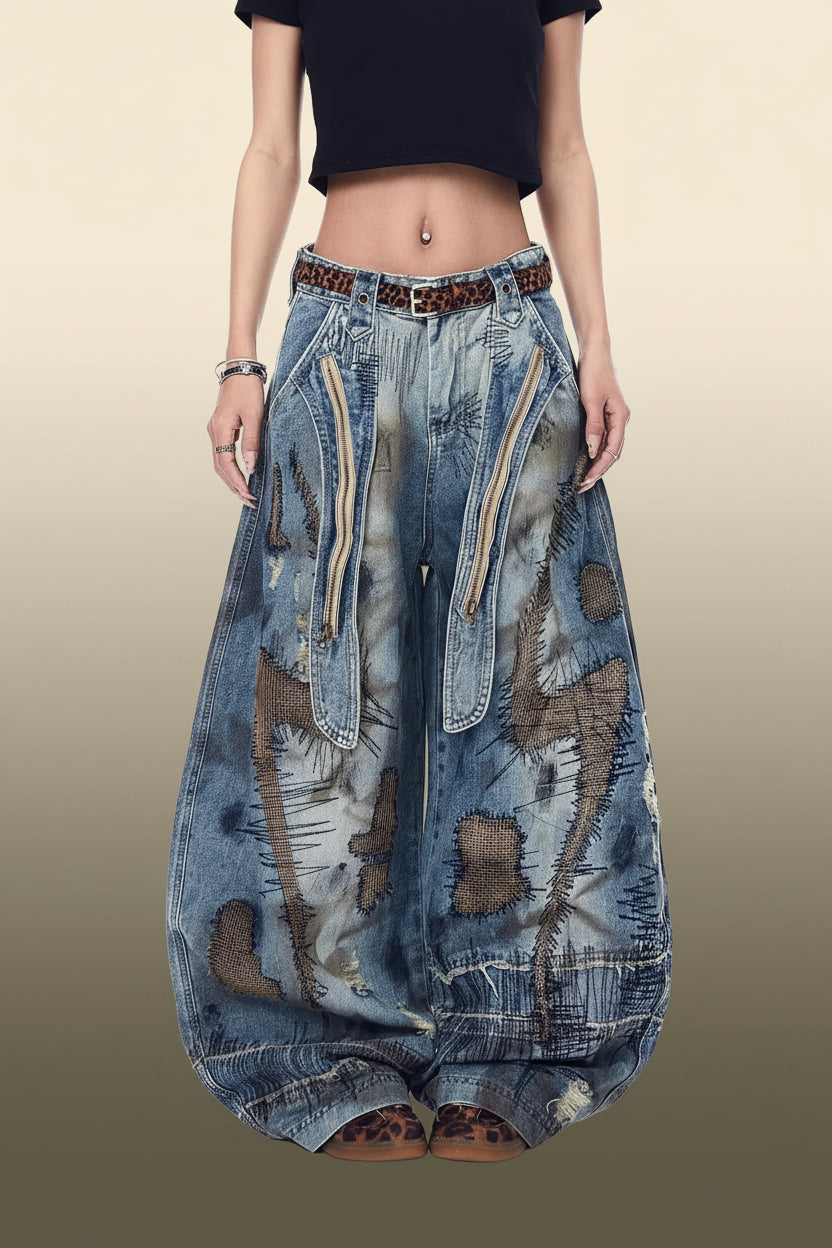 Women's Embroidered Wide Leg Y2K Jeans