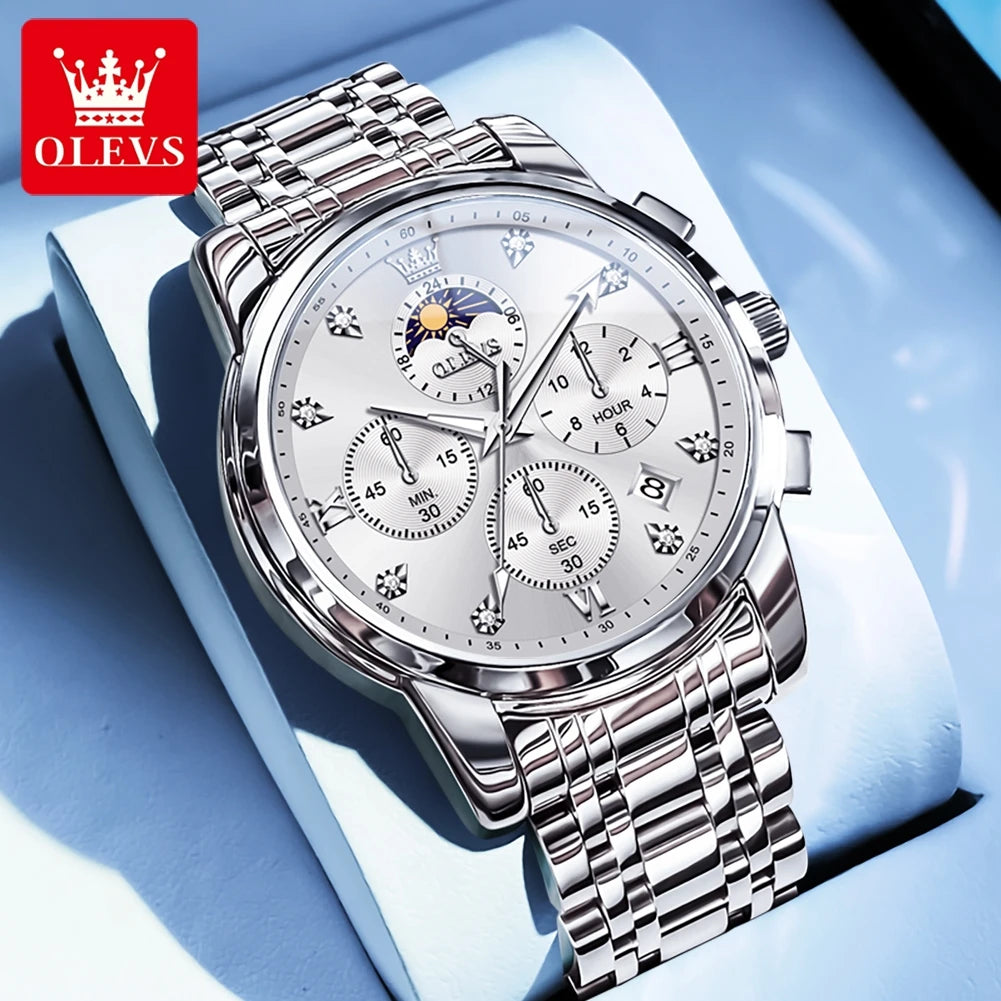Men’s Stainless Steel Moon Phase Quartz Watch