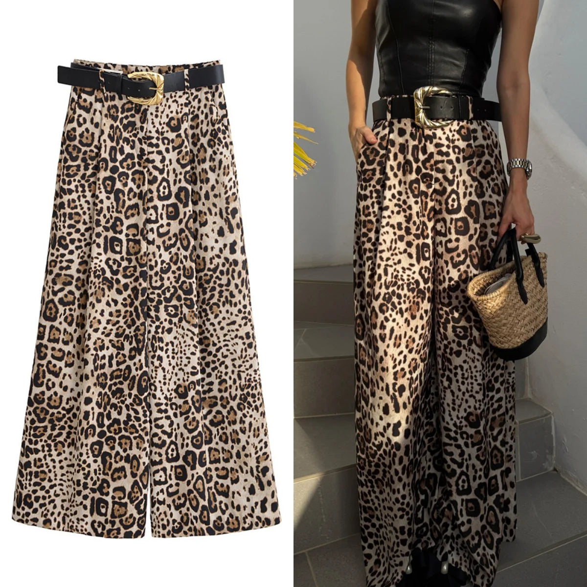 Women Leopard Satin Pants