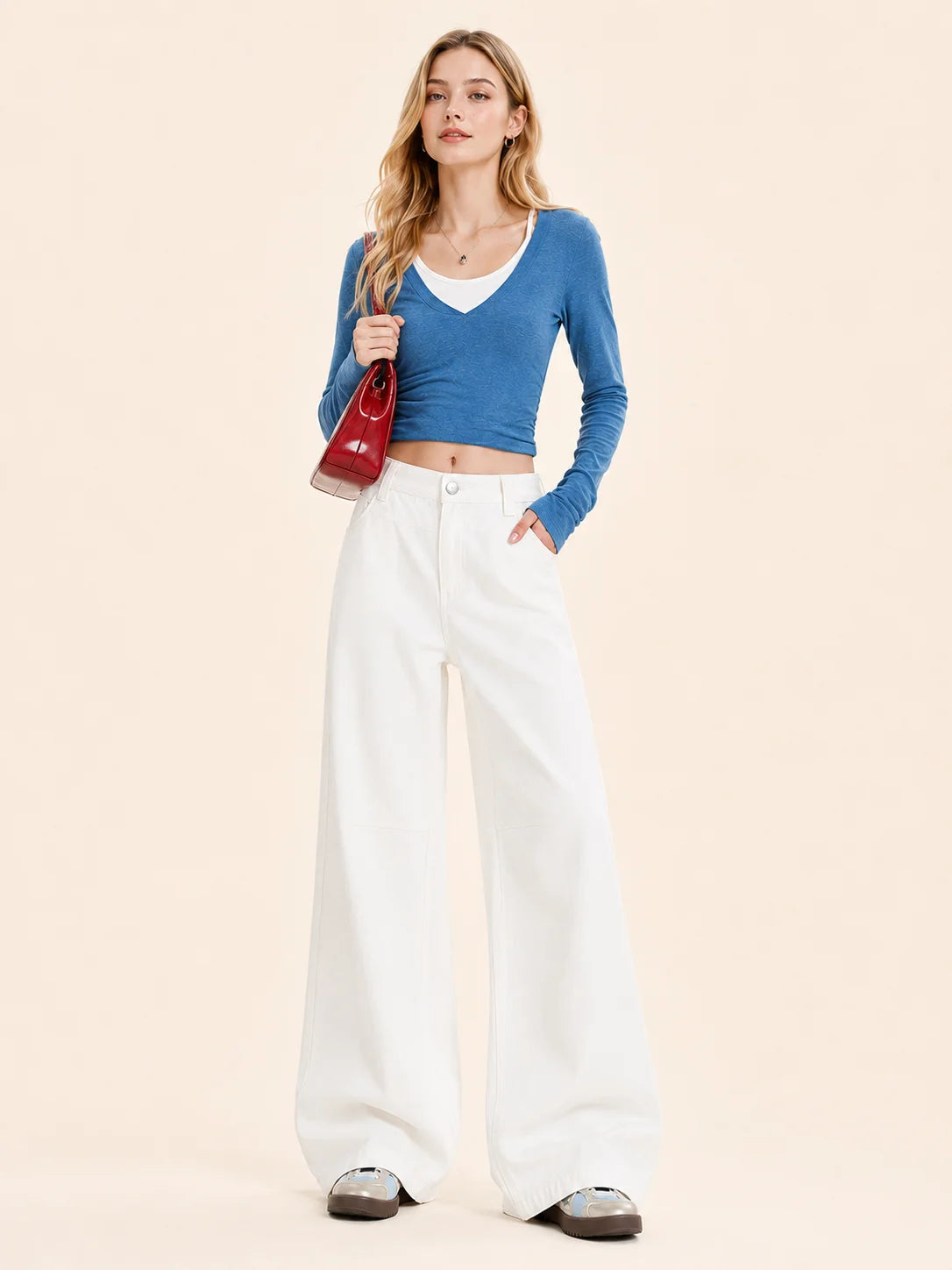 White High-Waist Wide-Leg Jeans