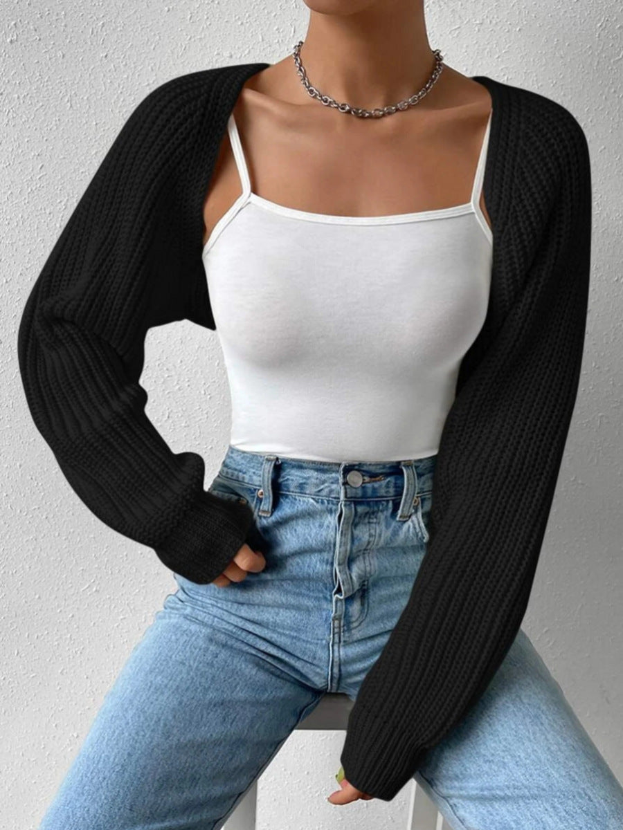 Women Ribbed Knit Cropped Cardigan Shrug