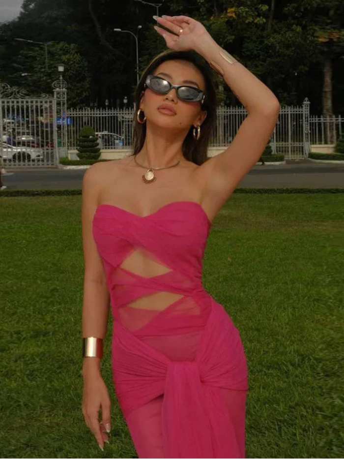 Bandage Mesh Maxi Dress