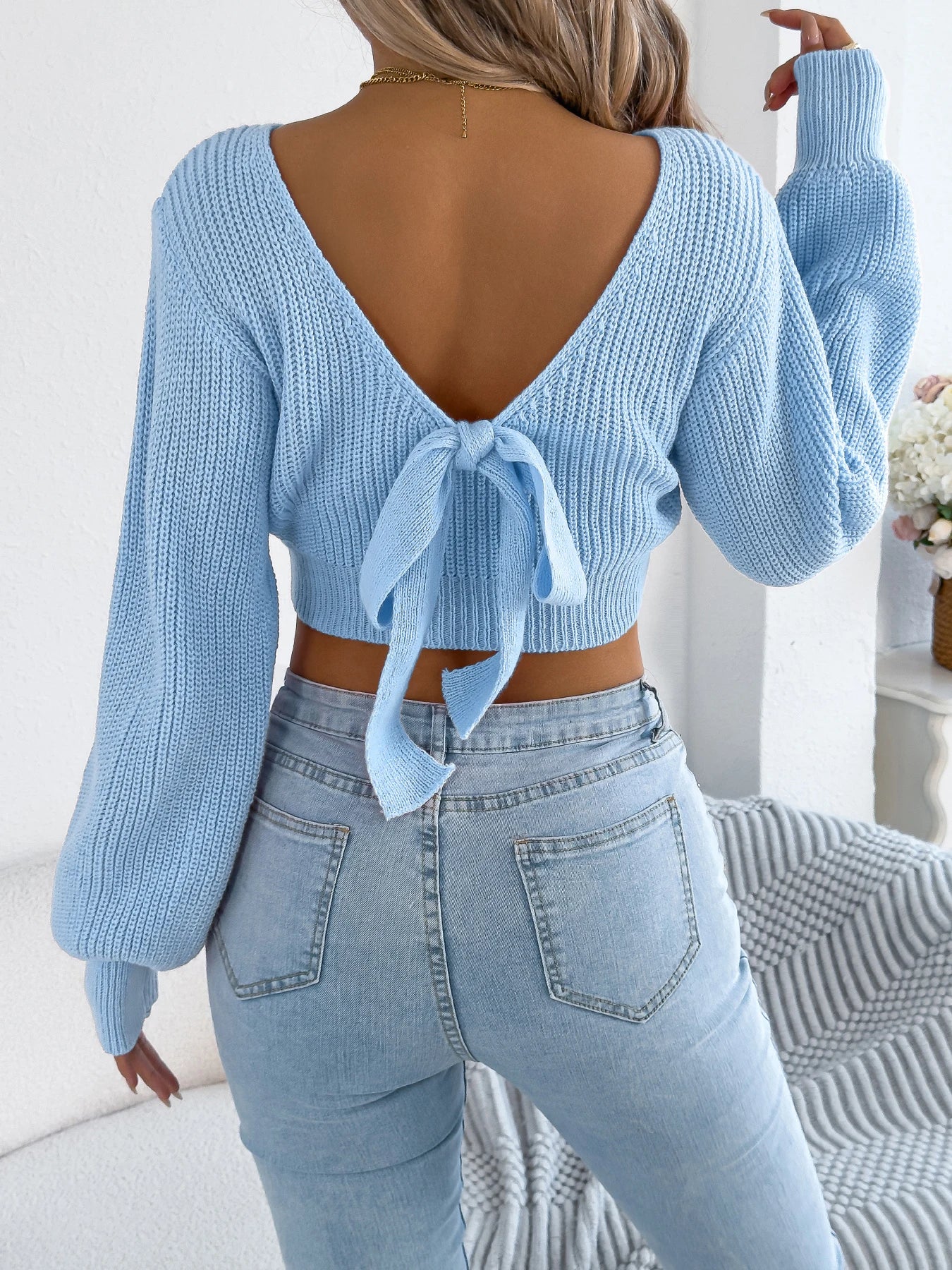 Backless Bow Tie Sweater