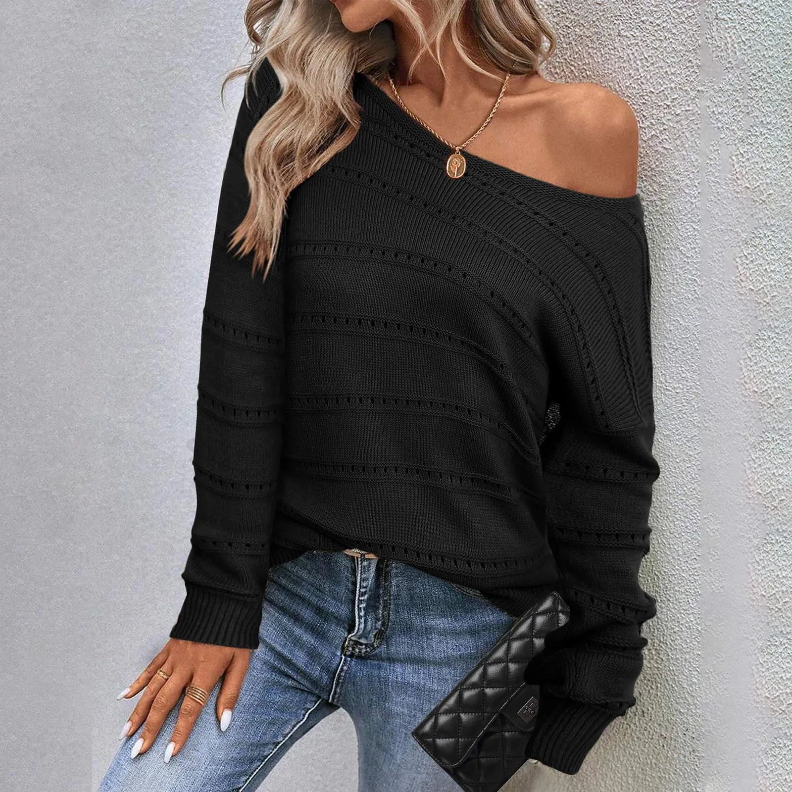 Off-Shoulder Hollow Sweater