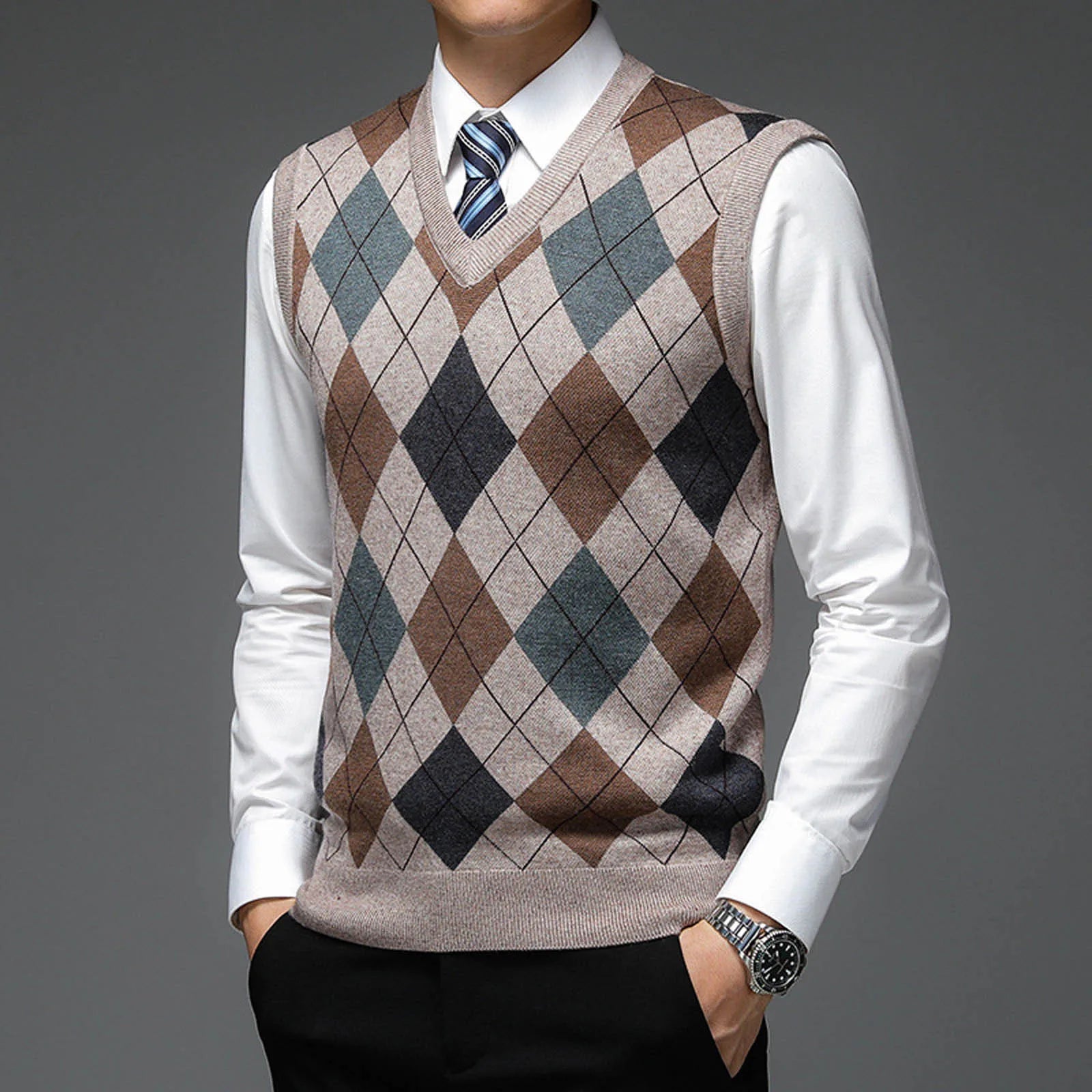 Men's Contrast Knit Vest
