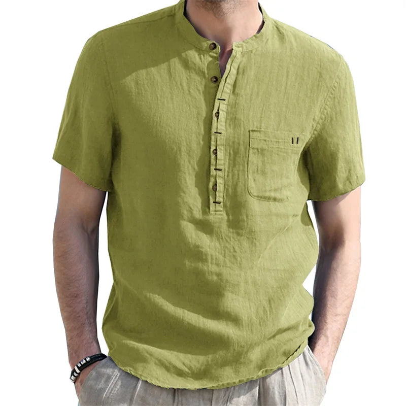 Men's Linen Henley Shirt