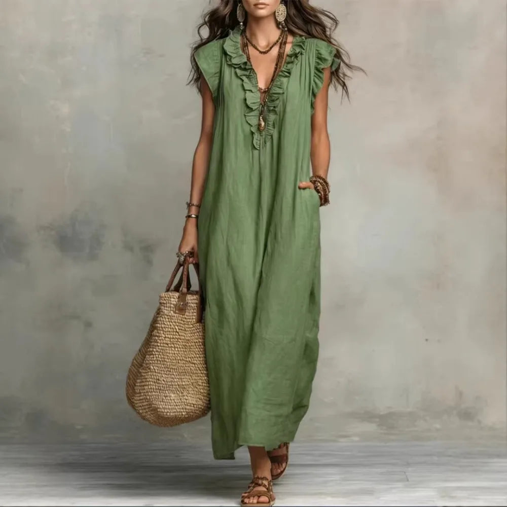 Women's Ruffle Linen Maxi Dress