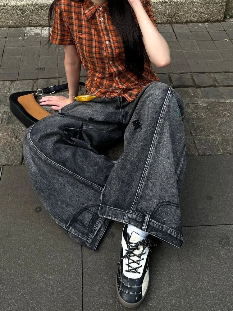 Women Vintage Black Cargo Jeans