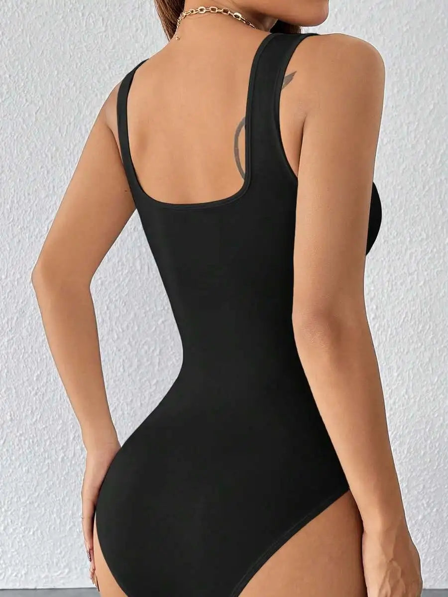 Women's Black Wide Strap Bodysuit
