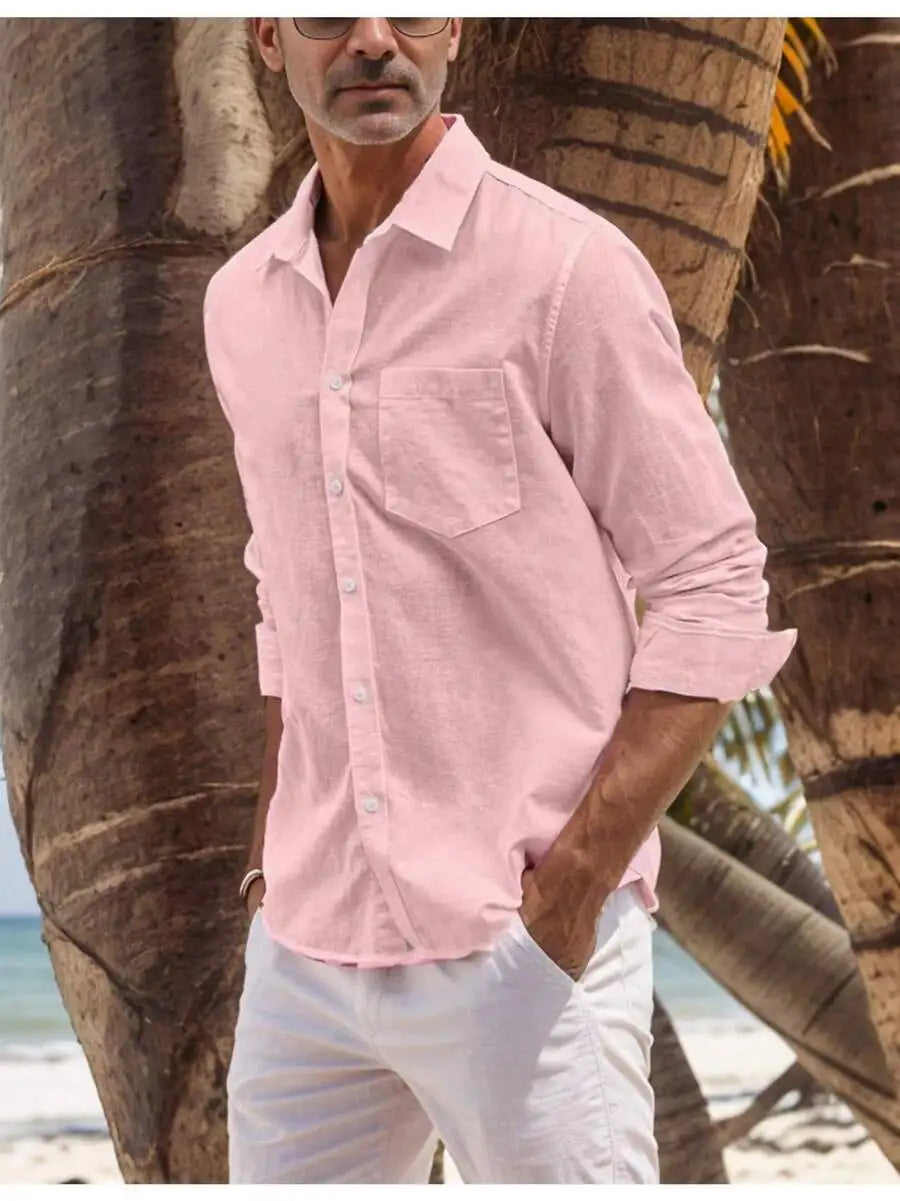 Men's Cotton Linen Button Down Shirt