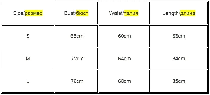 Size guide for Women's Mesh Crop Top
