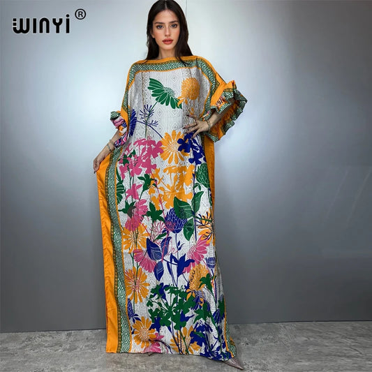 WINYI Boho Print Kaftan Evening Dress