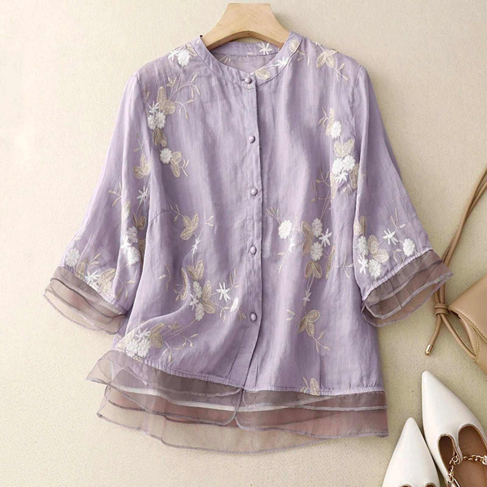 Women's Vintage Embroidered Cotton Blouse