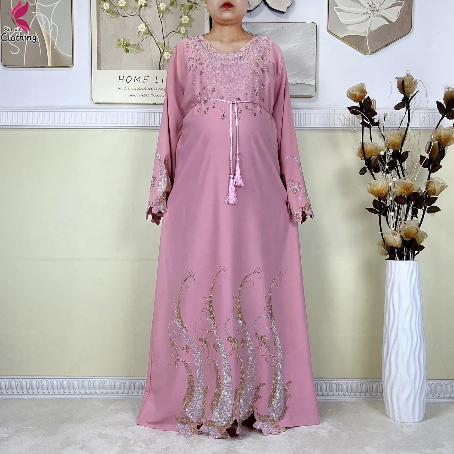 Elegant Women’s Chiffon Diamond Abaya Dress