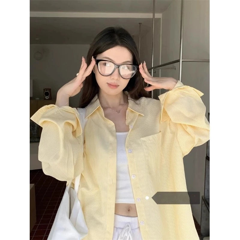 Women's Striped Lapel Blouse