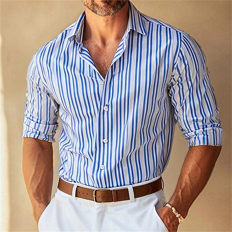 Men's Slim Fit Striped Collar Formal Shirt