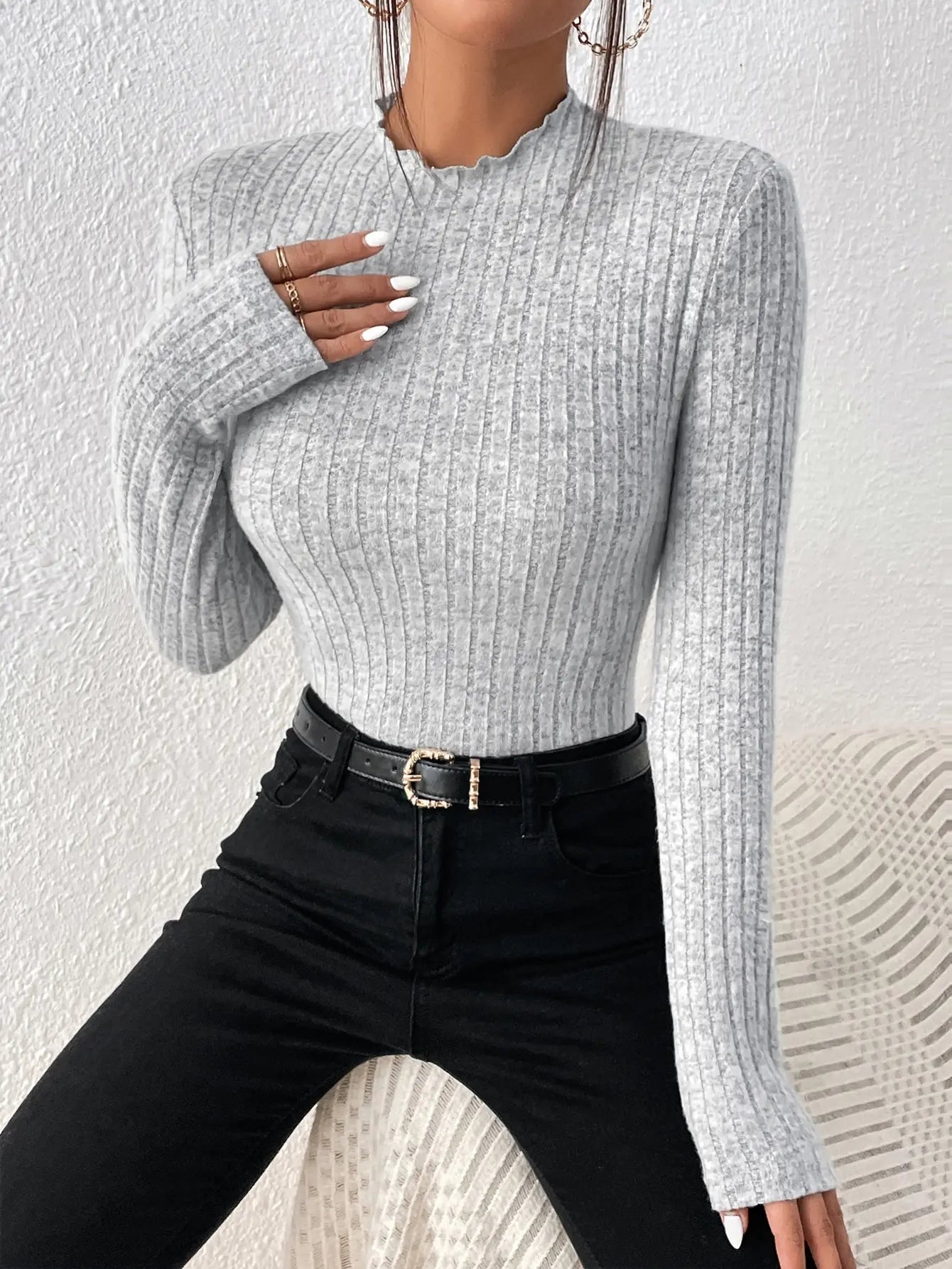 Ruffle Neck Knit Top