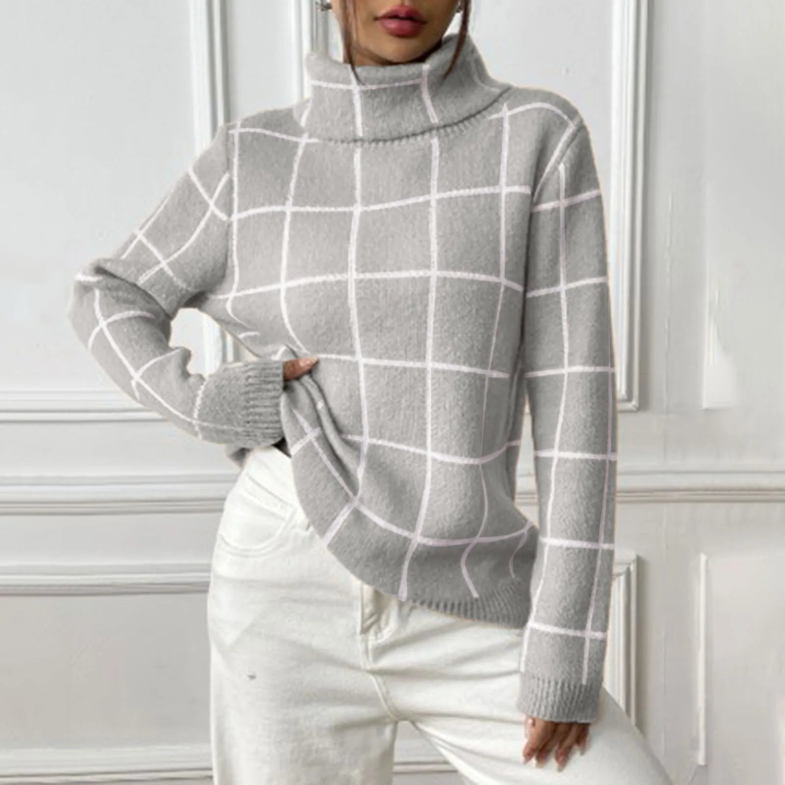 Plaid Turtleneck Sweater
