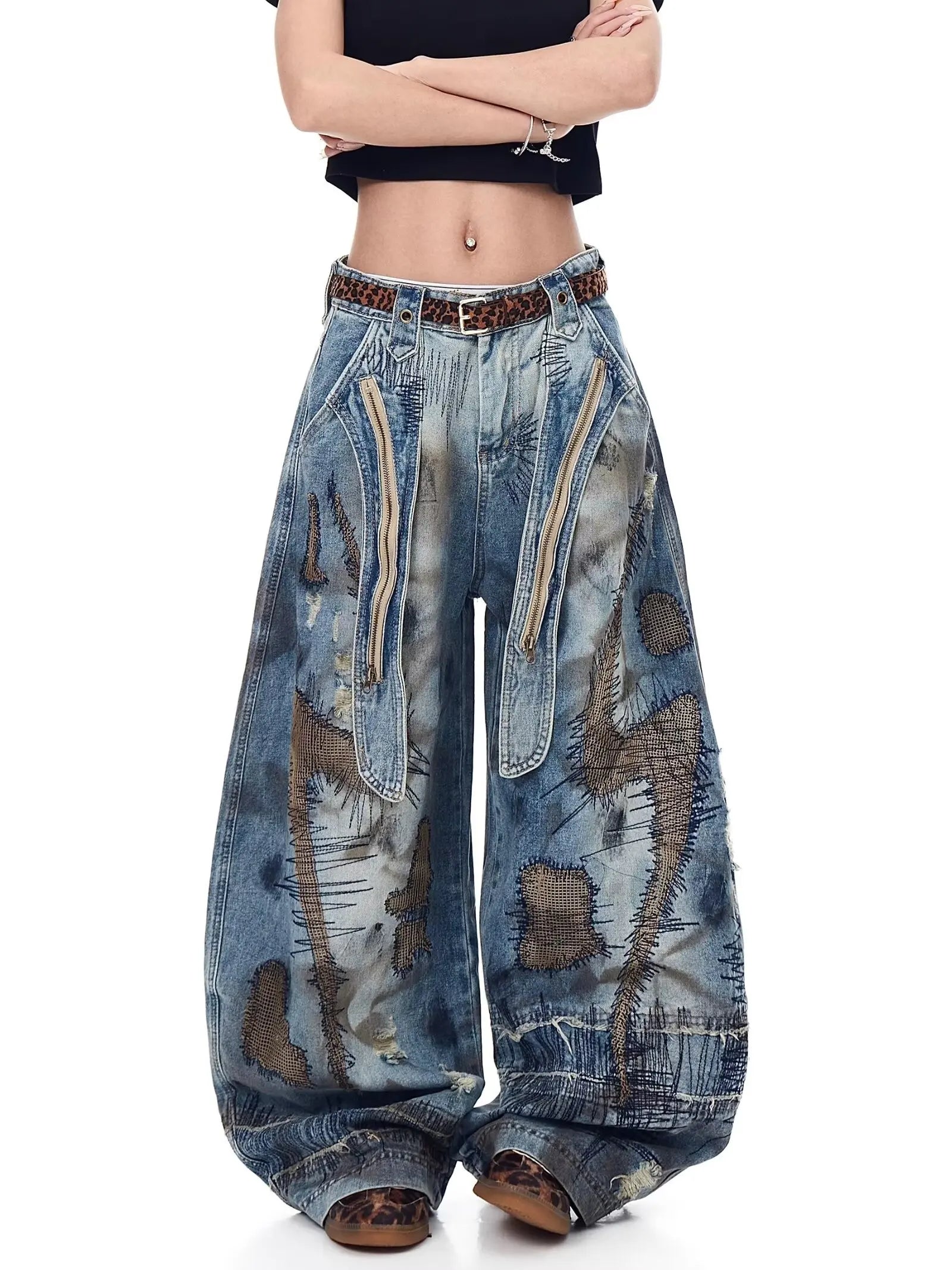 Women's Embroidered Wide Leg Y2K Jeans