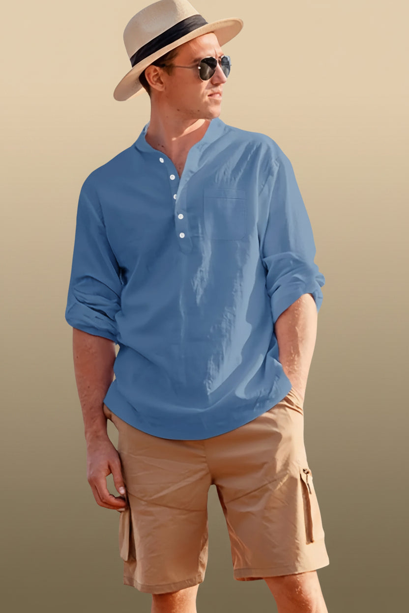 Men Cotton Long Sleeve Henley Shirt