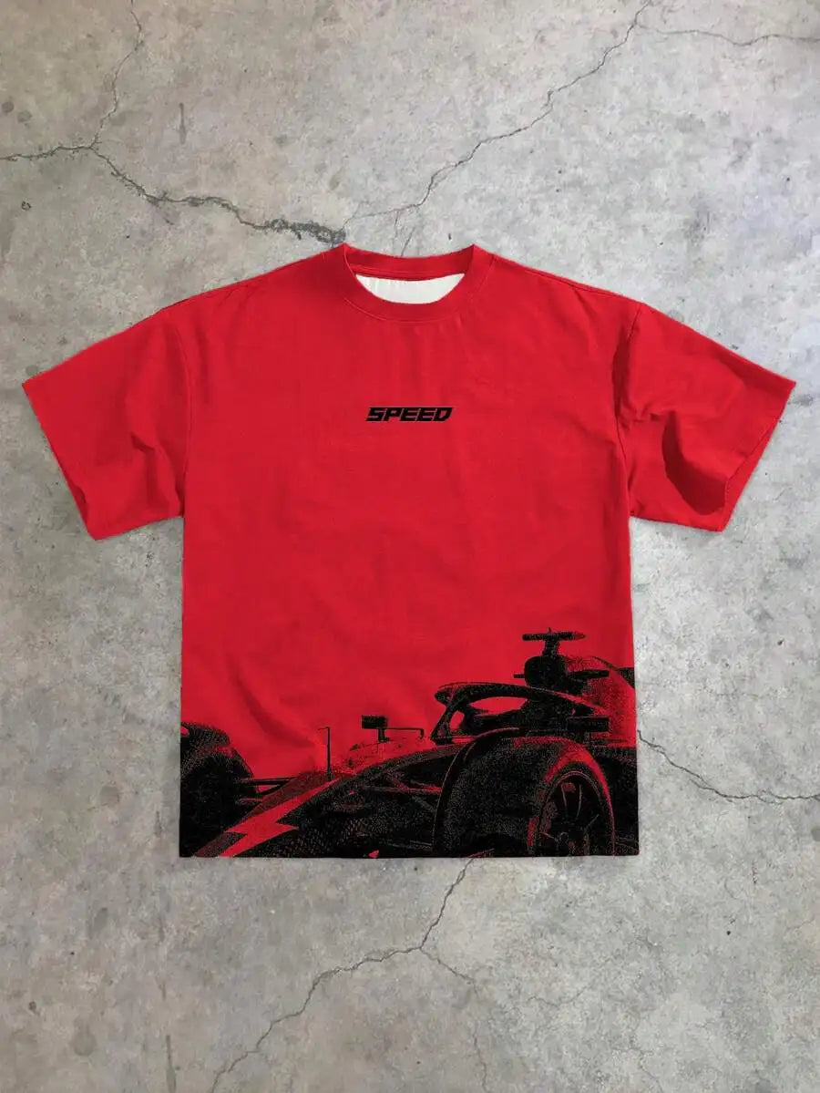 Men Racing Car Print Loose Fit T Shirt