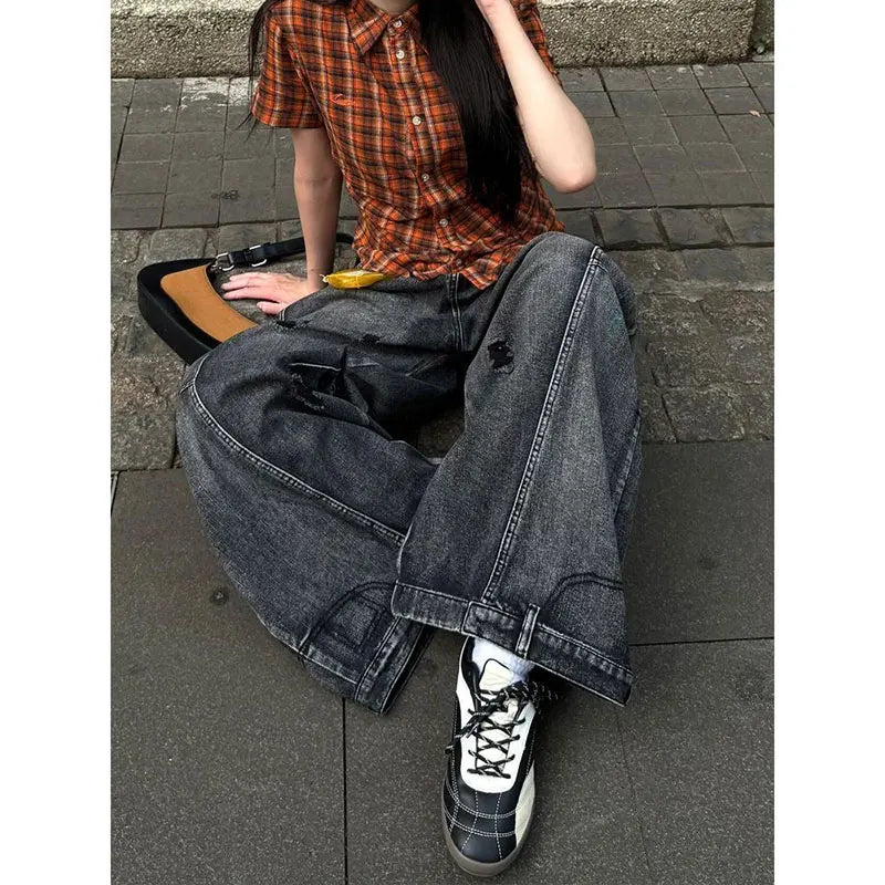 Women Vintage Black Cargo Jeans