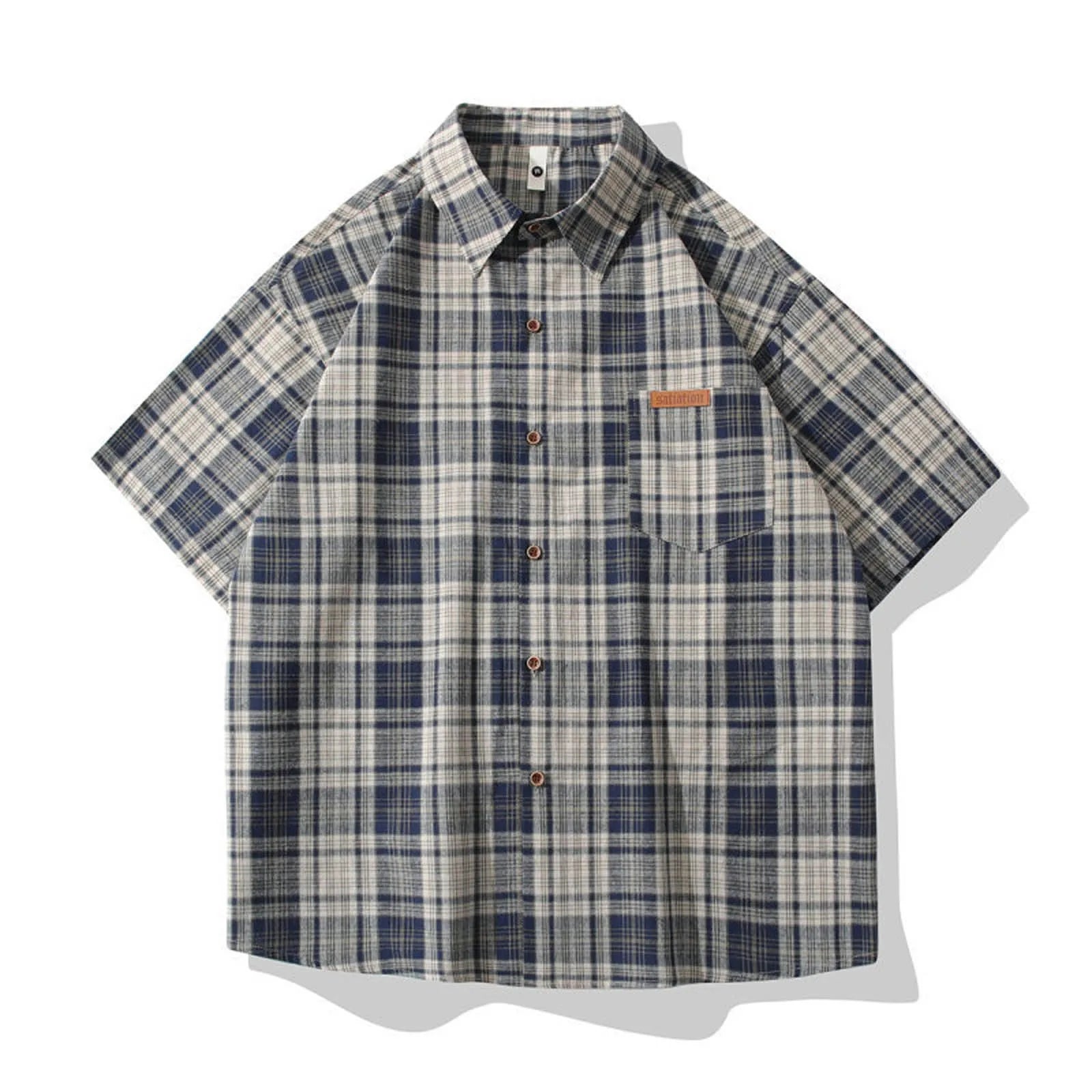Men’s Loose Plaid Linen Button Down Shirt