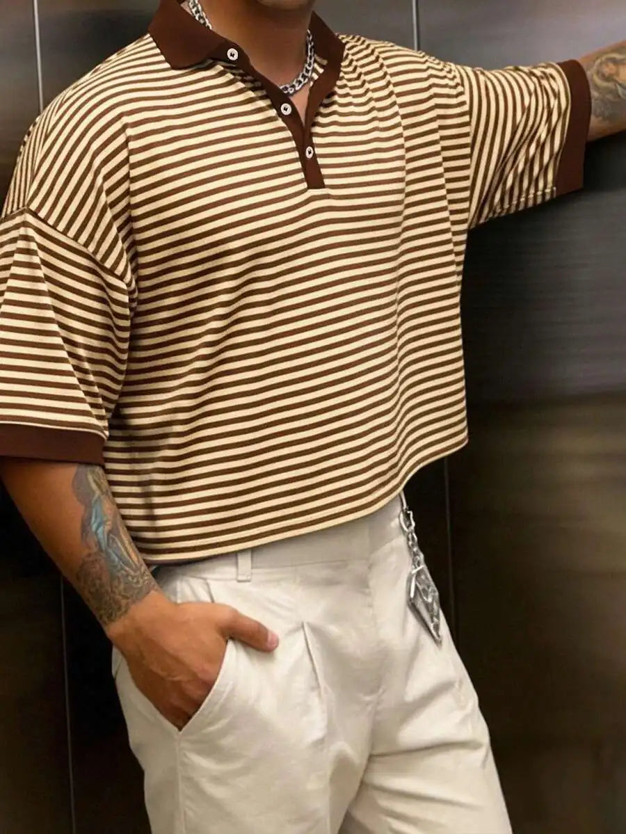Men's Brown Striped Cropped t-shirt