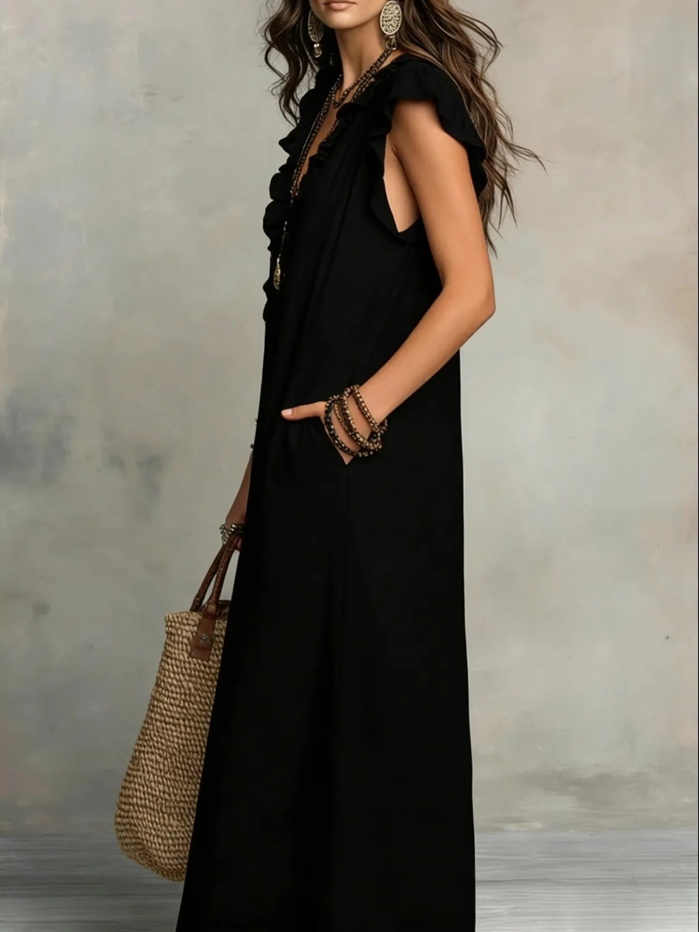 Women's Ruffle Linen Maxi Dress