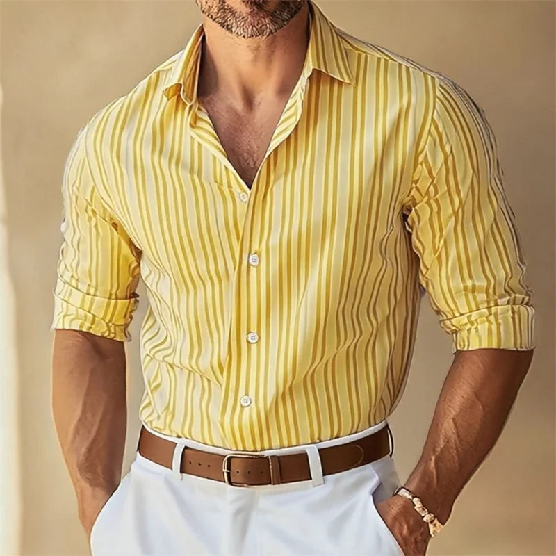 Men's Slim Fit Striped Collar Formal Shirt