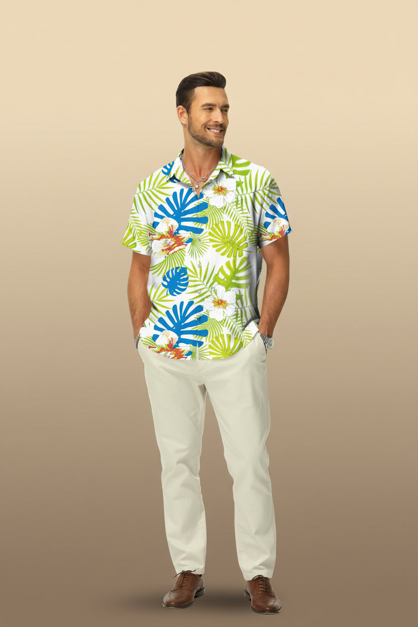 Men Hawaiian Tropical Button Down