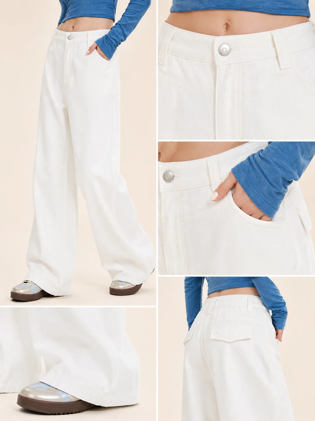 White High-Waist Wide-Leg Jeans