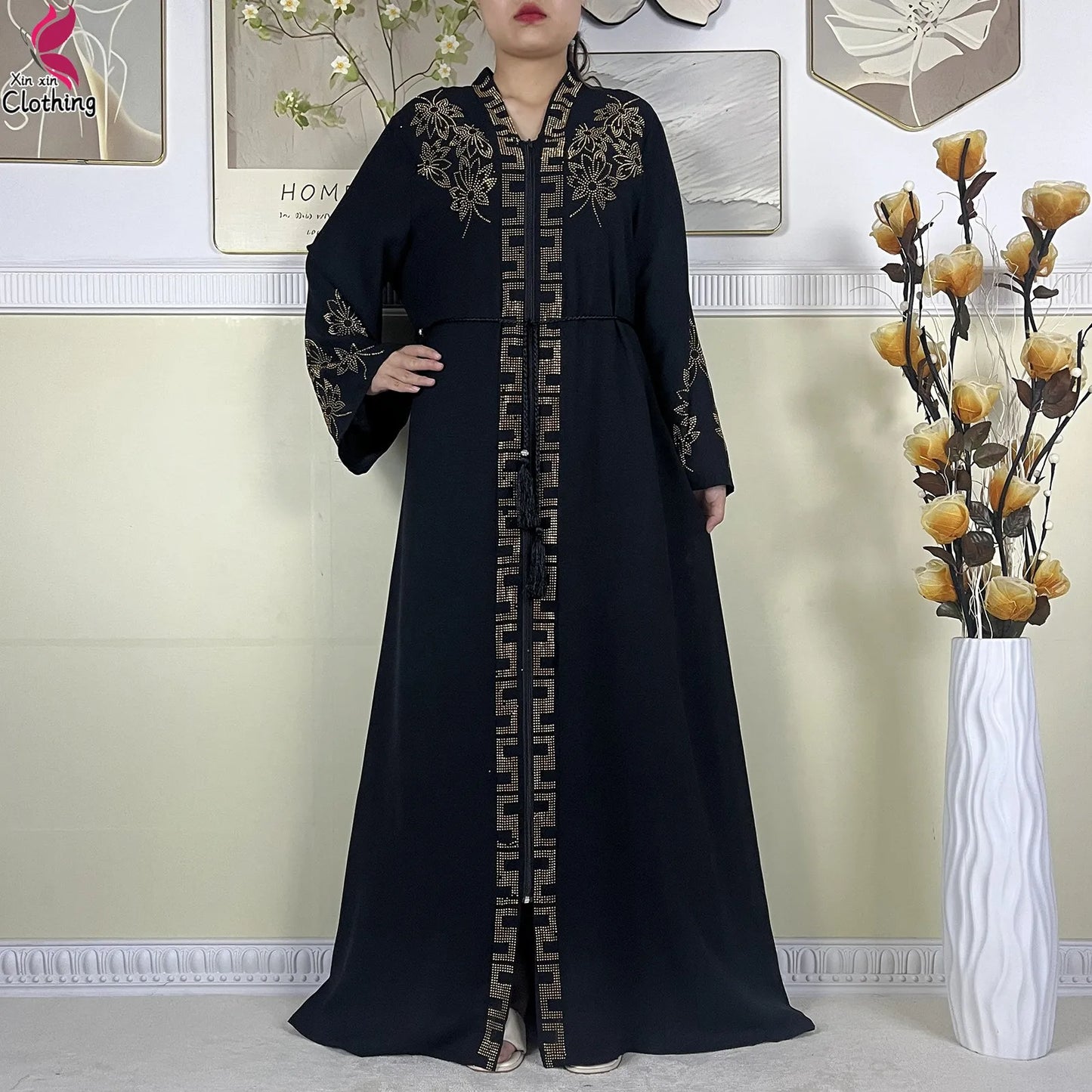Elegant Women’s Long Sleeve Abaya with Turban