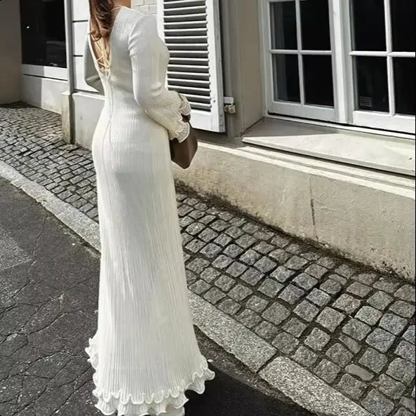 Ruffled Pleated Long Dress