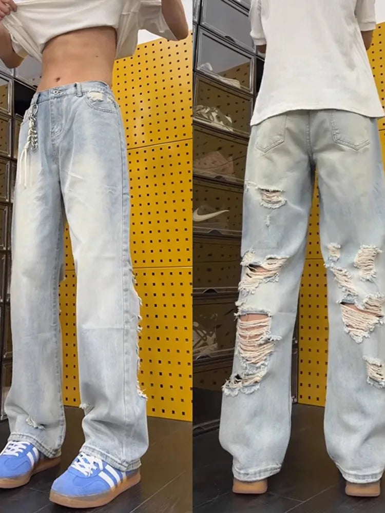 Men's ripped wide leg jeans