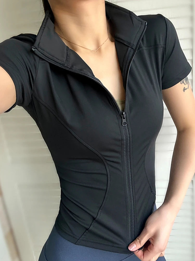 Women Quick Dry Zip Up Yoga Training Top