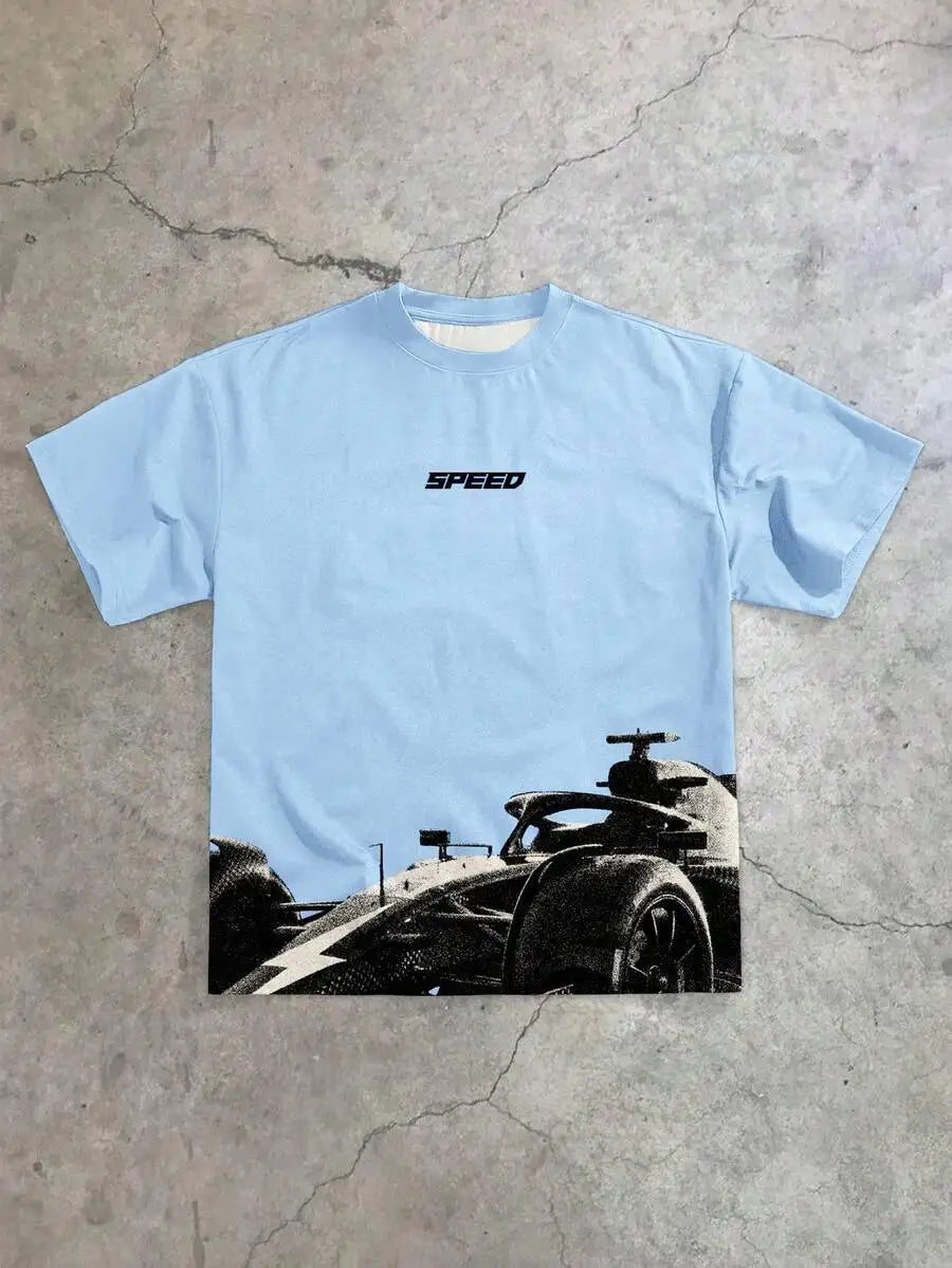 Men Racing Car Print Loose Fit T Shirt
