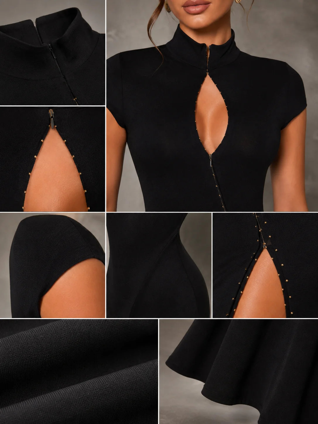 Gold Studded Black Mermaid Maxi Dress