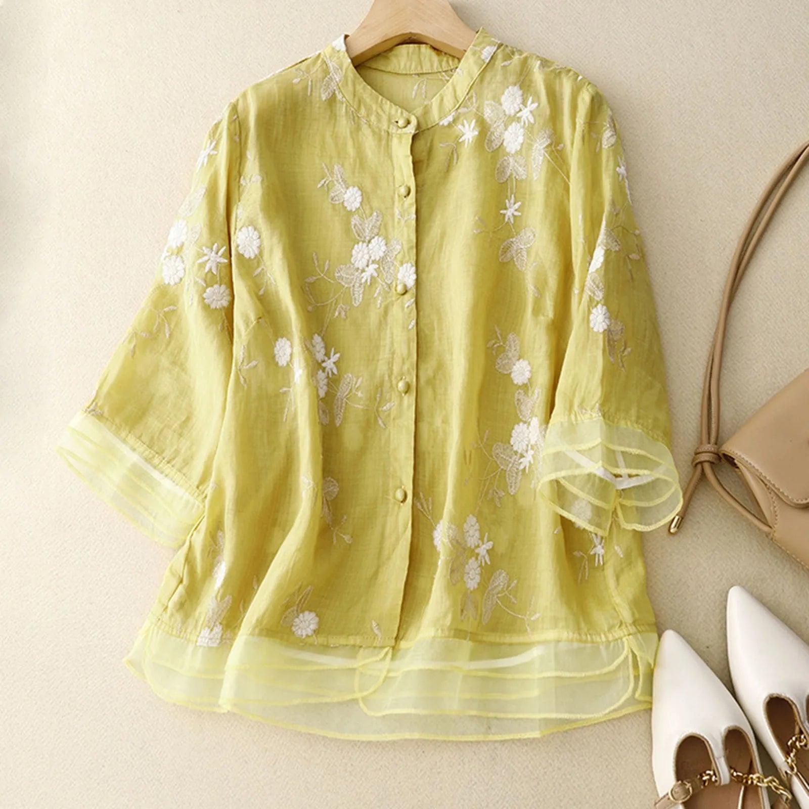 Women's Vintage Embroidered Cotton Blouse