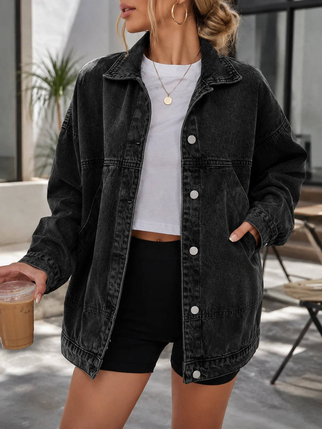 Women’s Loose Fit Drop Shoulder Denim Jacket