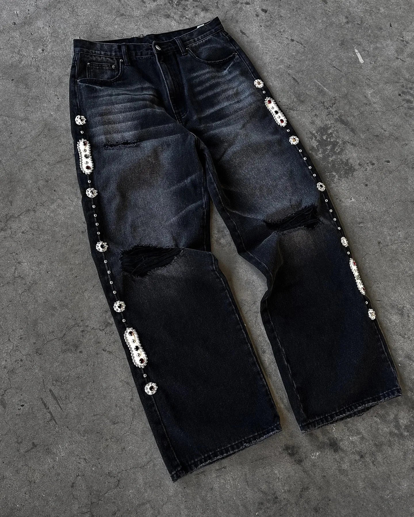 Y2K Cherry Blossom Embroidered Wide-Leg Jeans
